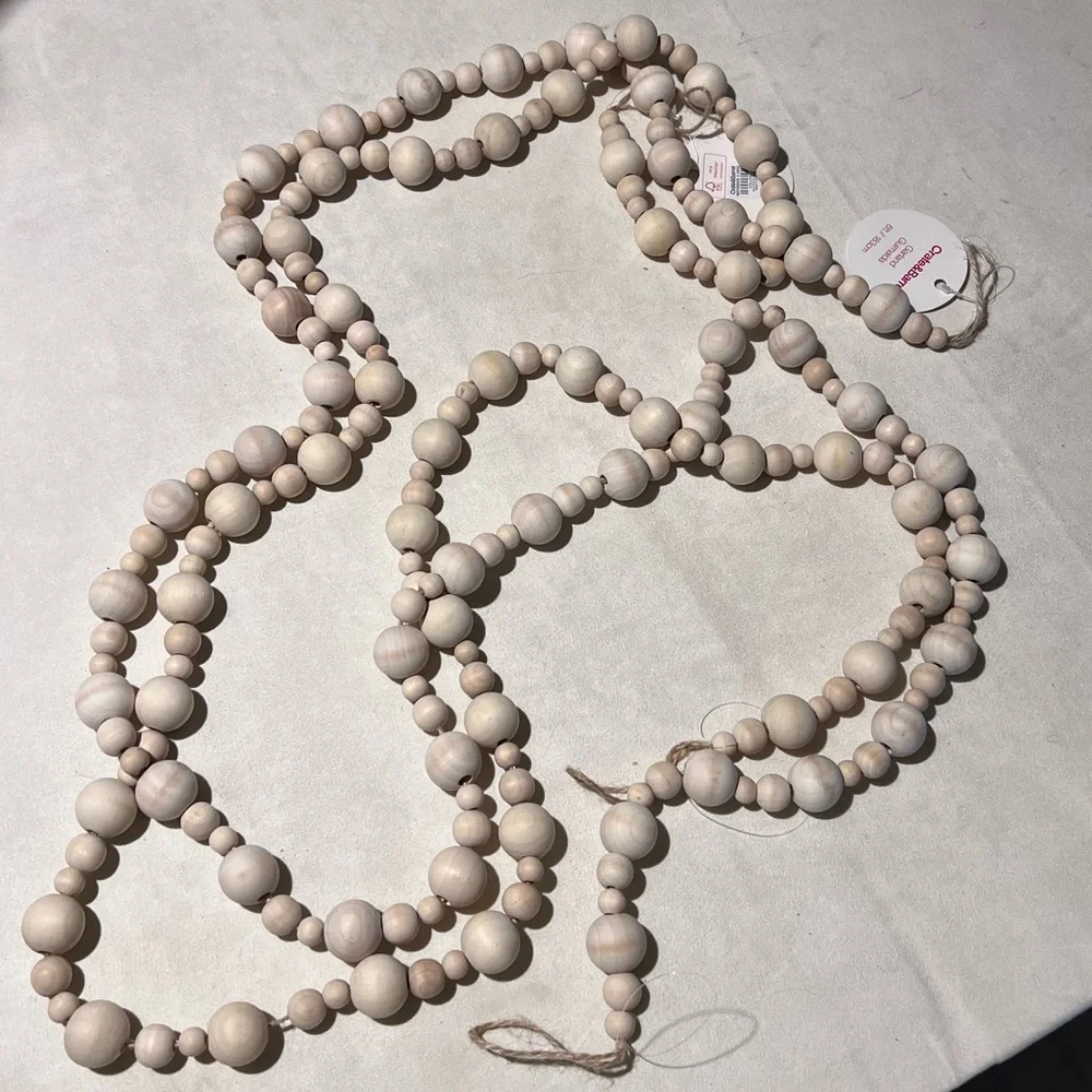 Crate and Barrel - Set of 2 Natural Wood Bead Garland 12 ft NWT (6ft each)